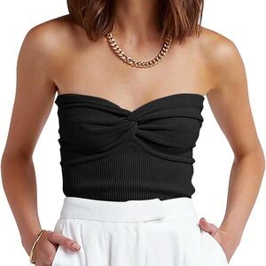Black Strapless Twist Front Knit Top S